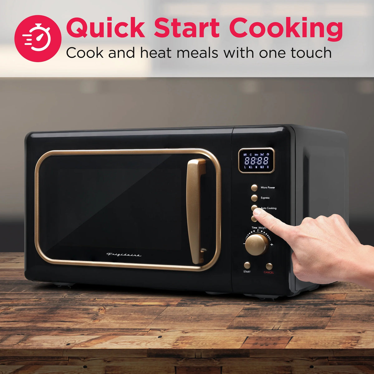 2026 NewFrigidaire 0.7 Cu. Ft. Retro Countertop Microwave Oven, Black and Gold
