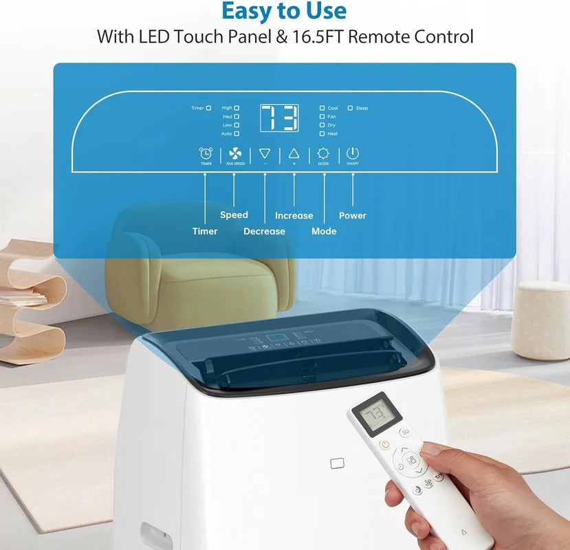 2026 NewPortable Air Conditioners, 14000 BTU Air Conditioner for Rooms Up to 750 Sq.Ft, AC Unit with Heat, Sleep Mode, Dehumidifier, Fan, Remote Control, 24H Timer, Easy Setup for Bedrooms, Black Top