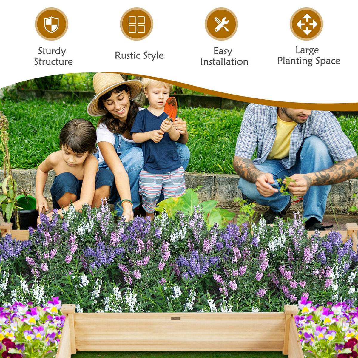 Gymax Raised Garden Bed Wooden Garden Box Planter Container U-Shaped Bed 92.5x95x11in