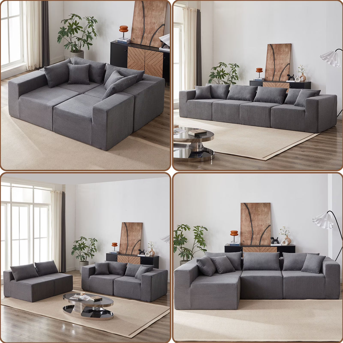 2026 New104-Inch Corduroy Modular L Shaped Sectional Sofa,Luxury Floor Couch Set,Upholstered Indoor Furniture,Foam-Filled Compressed Sofa for Living Room,Bedroom,4 PC Free Combination