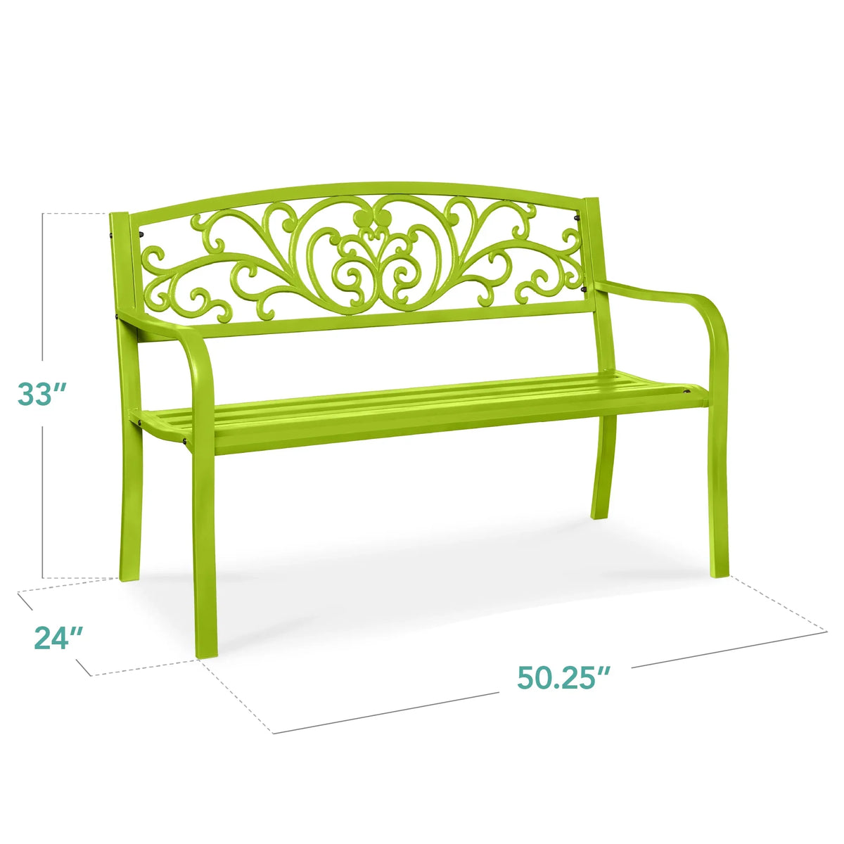 2026 NewBest Choice Products Outdoor Steel Bench Garden Patio Porch Furniture w/ Floral Design Backrest - Black