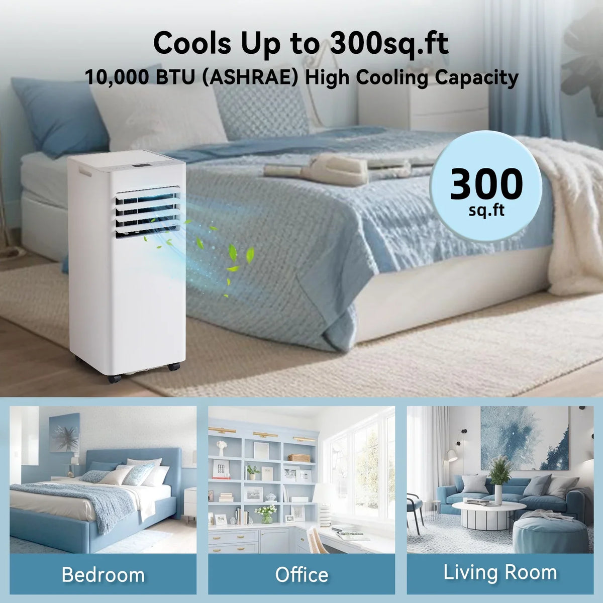 2026 NewBapipro 10,000 BTU Smart Portable AC - WiFi/Remote, 4-in-1 for 300 Sq.Ft, 24H Timer, Window Kit, "55dB, ETL Certified