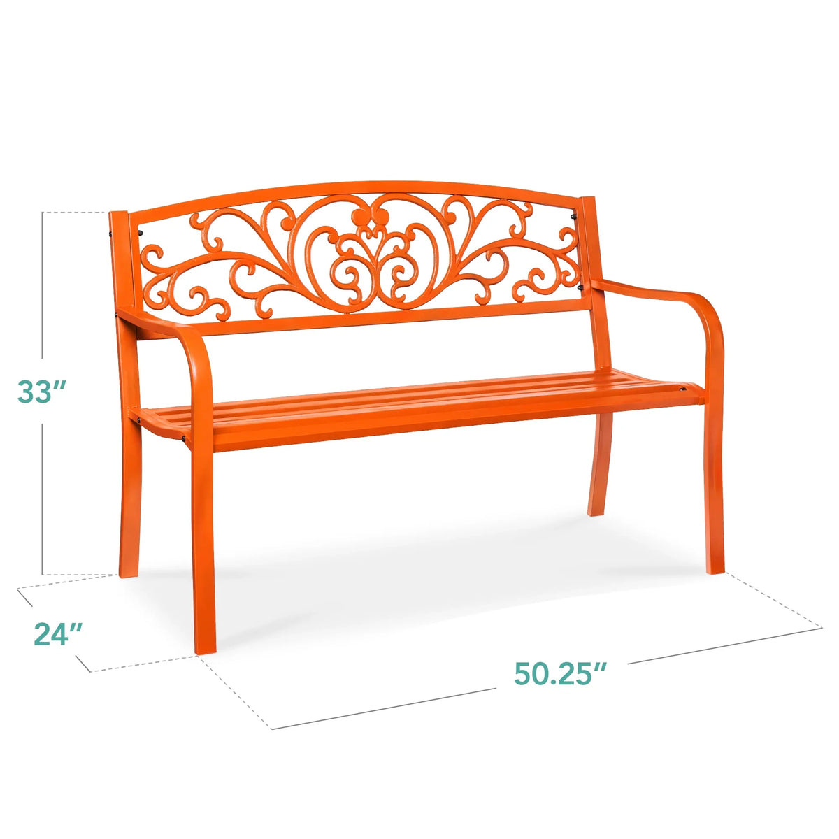 2026 NewBest Choice Products Outdoor Steel Bench Garden Patio Porch Furniture w/ Floral Design Backrest - Black