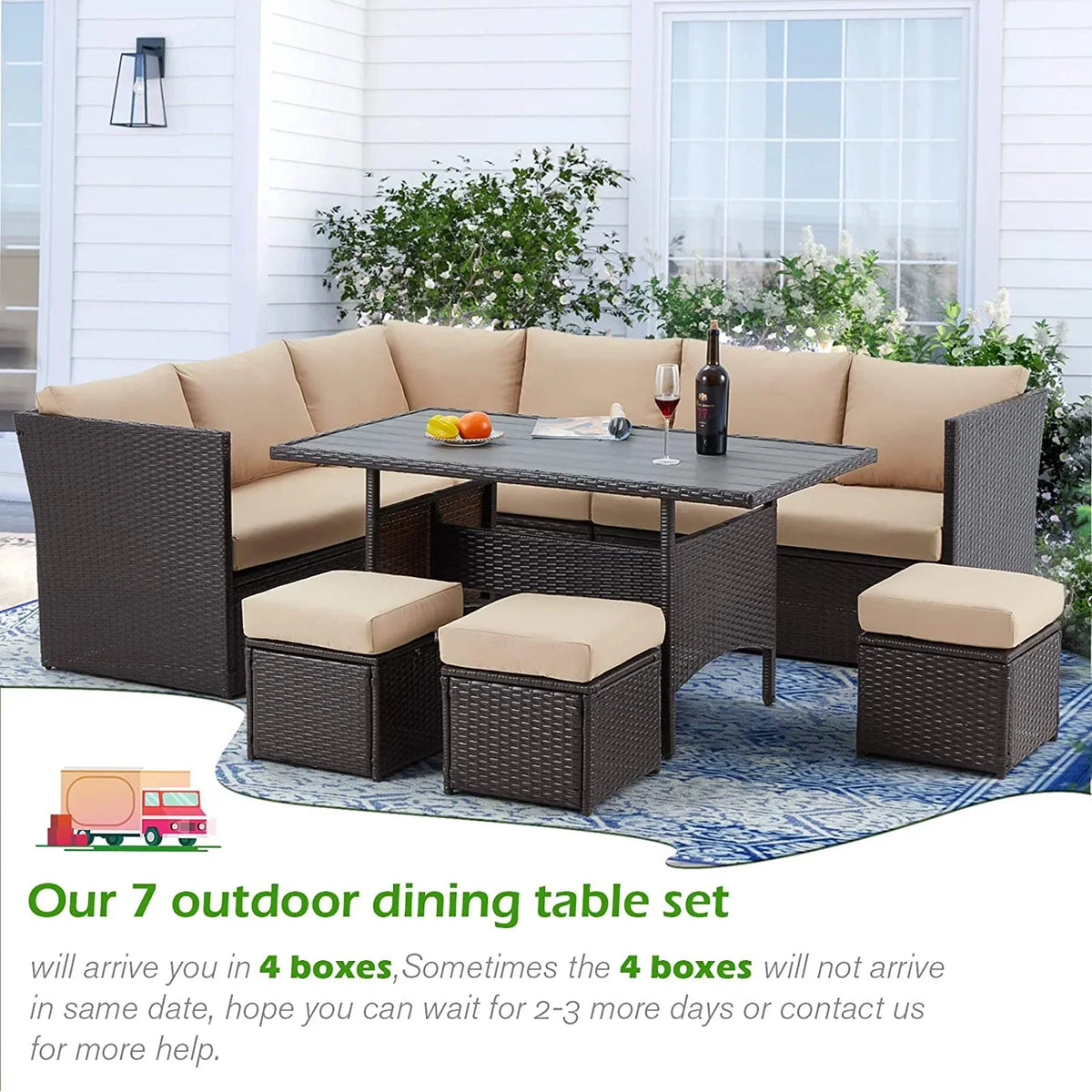 2026 NewAECOJOY 7 Piece Patio Furniture Set PE Rattan Outdoor Dining Set Sectional Sofa Couch with Table Patio Conversation Set in Gray
