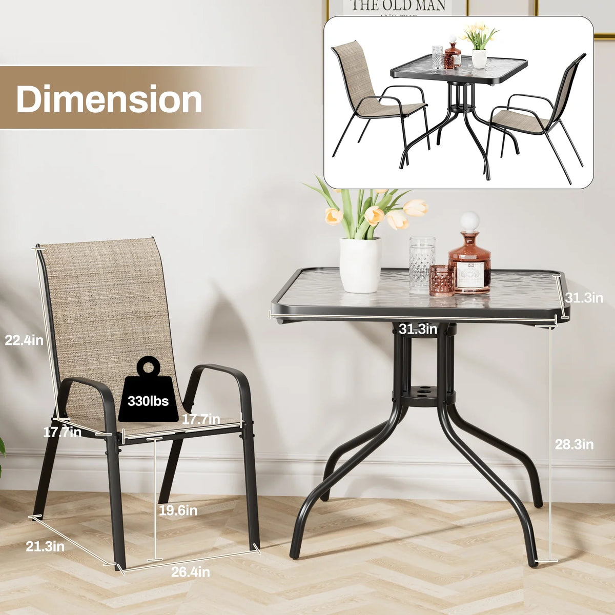 2026 NewPirecart 5-Piece Outdoor Patio Dining Table Set with 4 Stackable Textilene Chairs for for Patio, Lawn, Garden, Gray