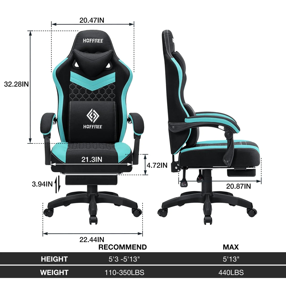 2026 NewHoffree Gaming Chair with Massage Fabric Office Chair with footrest for Adults, Ergonomic Gamer Chair with Headrest and Lumbar Support for Office Gaming, 440 LBS