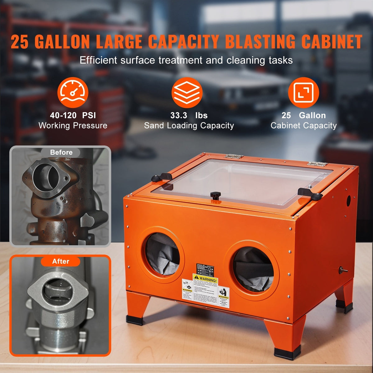 Portable Benchtop Sand Blaster 25 Gallon Sandblasting Cabinet with Blasting Gun Nozzles Paint Stain Rust Removal