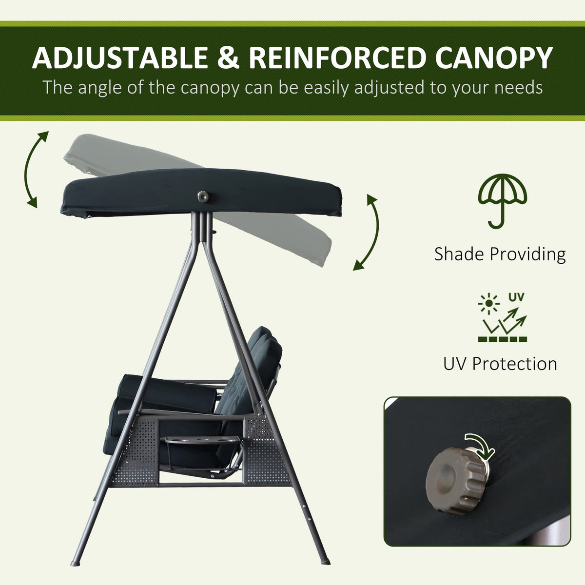 Outsunny 3 Seater Porch Swing Heavy Duty Outdoor Swing Chair, Black