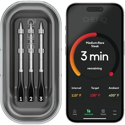 CHEF iQ Sense Smart Wireless Meat Thermometer with 3 Ultra Thin Probes, Unlimited Range Bluetooth Meat Thermometer, Digital Food Thermometer