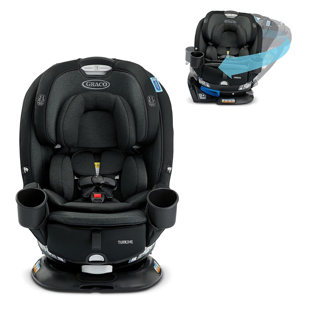 Graco Turn2Me 3-in-1 Convertible Car Seat, Rotating, Rear & Forward-Facing, Highback Booster, SnugLock, Cambridge
