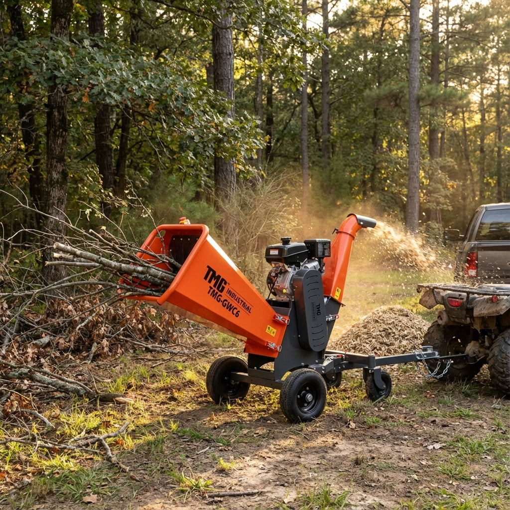 TMG Heavy Series™ 6" Wood Chipper Powered by Kohler 14 HP Command Engine, ATV Tow-Behind, 12'' Reversible Blade, Dual Belt Drive, TMG-GWC6