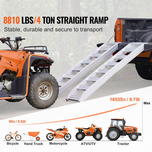 KFFKFF Aluminum Loading Ramps, 8810 lbs Capacity, Durable Ramps with Hook End for Secure Attachment, Versatile Use for Motorcycles, Tractors, ATV/UTV, Trucks, Lawn Mowers, 72"L x 15"W, Set of 2