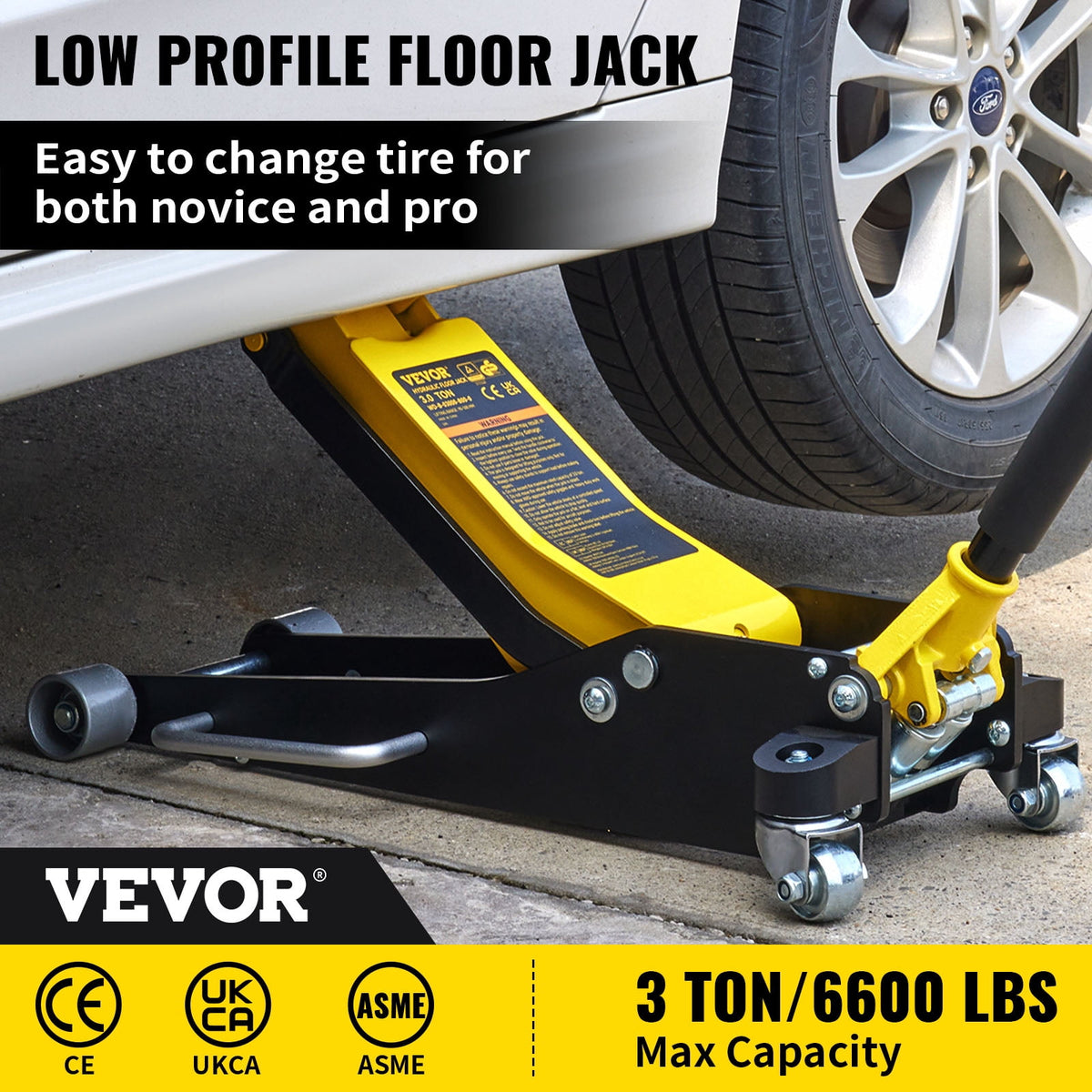 VEVOR Floor Jack, 3 Ton Low Profile Floor Jack, Aluminum and Steel Racing Floor Jack with Dual Pistons Quick Lift Pump, Floor Jack Lifting Range 3-6/11"-19-11/16"