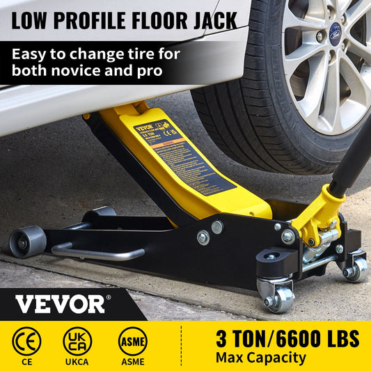 VEVOR Floor Jack, 3 Ton Low Profile Floor Jack, Aluminum and Steel Racing Floor Jack with Dual Pistons Quick Lift Pump, Floor Jack Lifting Range 3-6/11"-19-11/16"