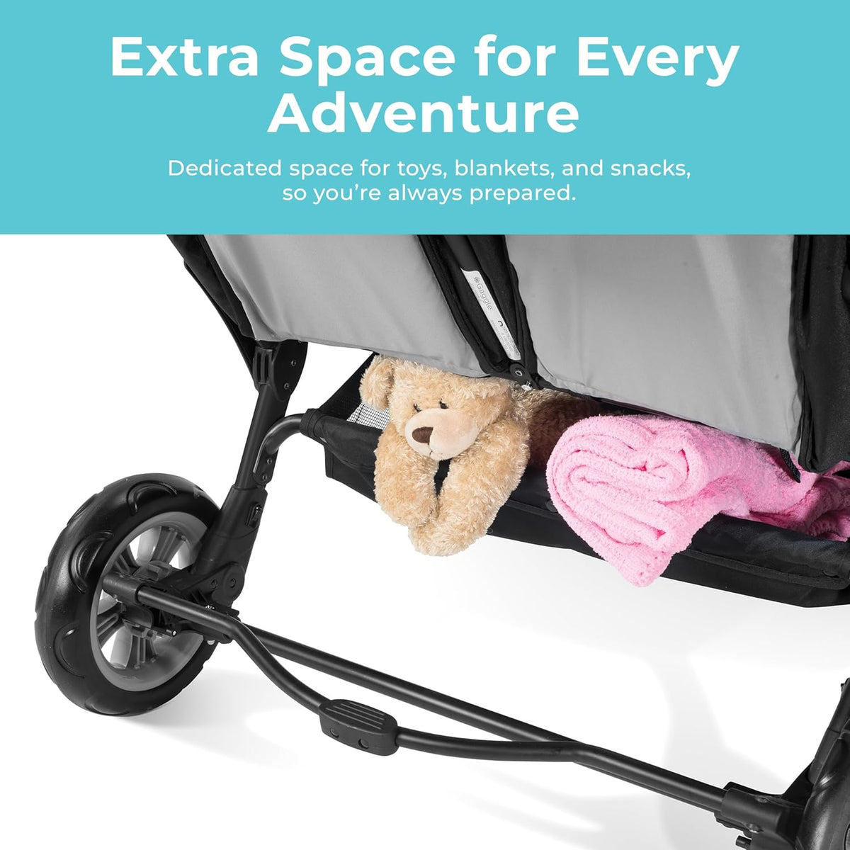 Compass Quad 4 Seat Stroller | 4-Seat Stroller for Daycare | Oversized UV Blocking Canopy | 5-Point Harness | Easy Loading | Storage Bucket | Teal