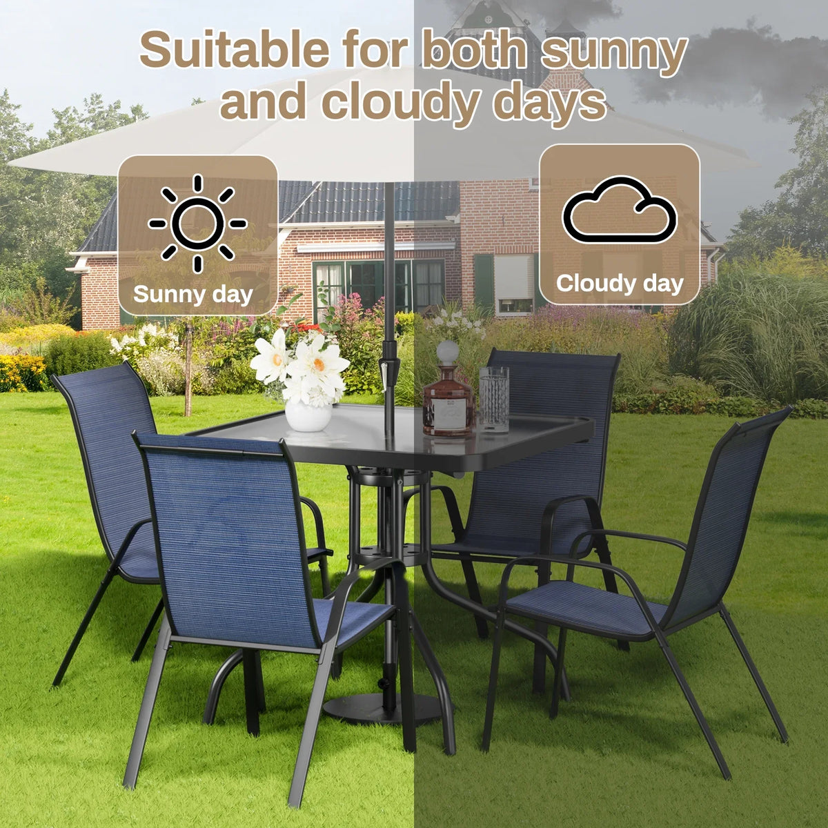 2026 NewPirecart 5-Piece Outdoor Patio Dining Table Set with 4 Stackable Textilene Chairs for for Patio, Lawn, Garden, Gray