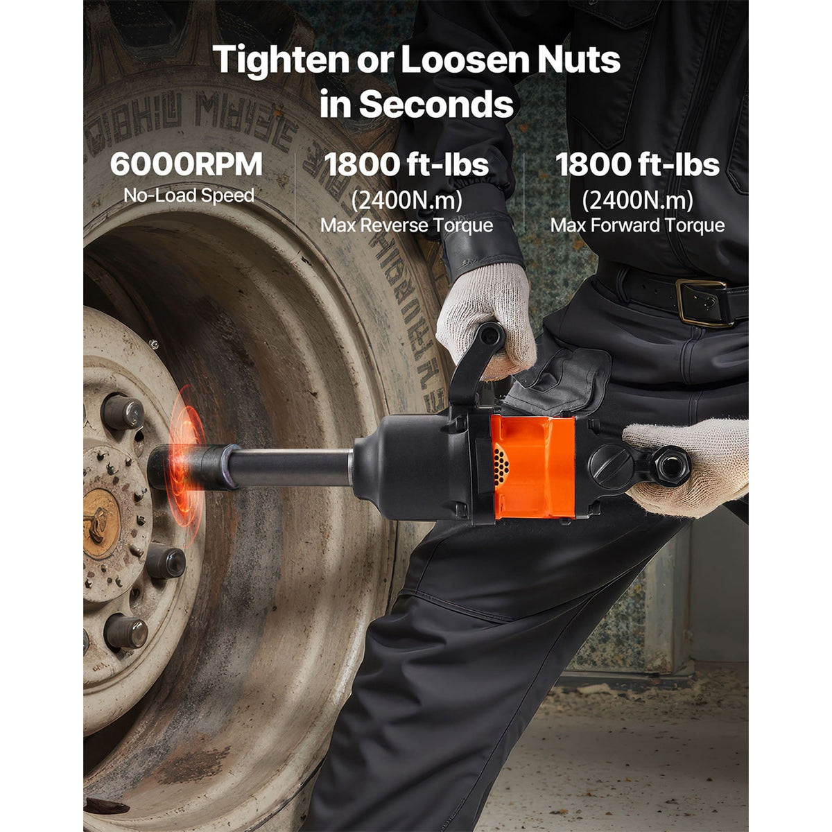 KFFKFF 1 Inch Air Impact Wrench, Up to 1800 ft-lbs Nut-Busting Torque, 18.7 lbs Lightweight Pneumatic Impact Gun with 6" Extended Anvil