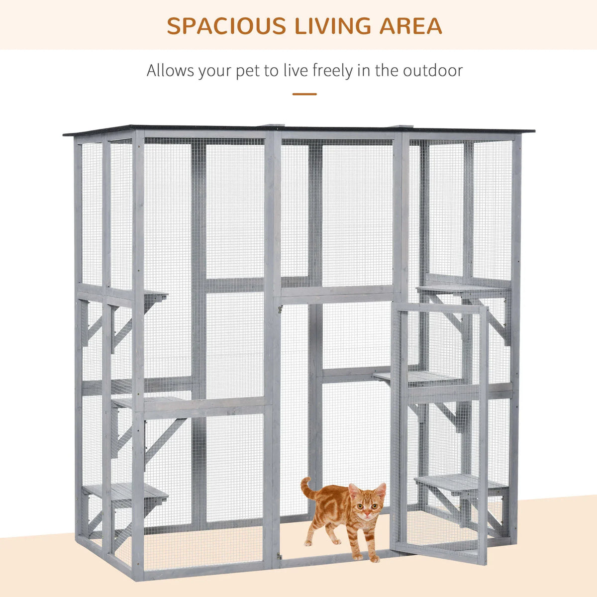 2026 NewPawHut Wooden Catio Enclosure with Weather Protection, 6 Platforms, Outdoor, Large, 71" x 38.5" x 71"