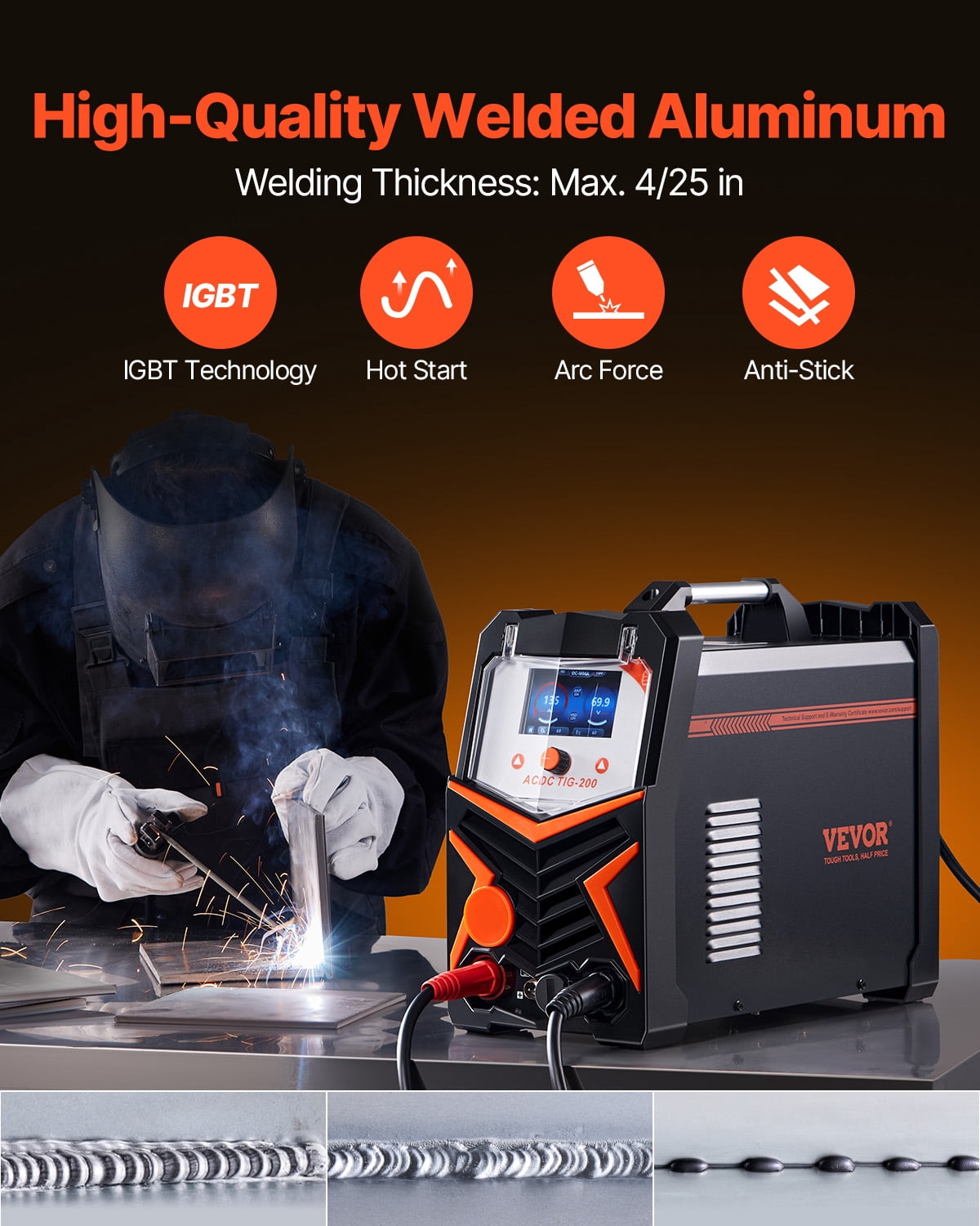 VEVOR TIG Welder 6-In-1 AC/DC Welding Machine Pulse Spot MMA Stick IGBT LED