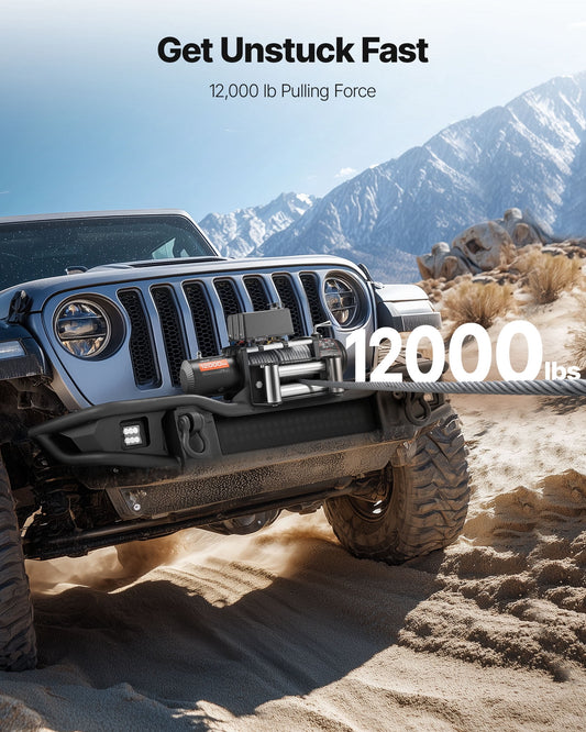 VEVOR Electric Winch, 12000 lbs Load Capacity, 12V DC Truck Winch with Φ7/20 in x 85 ft Steel Rope, Wireless & Wired Remote Control, Suitable for Towing SUV Jeep Trailer Boat Off-Road Vehicle