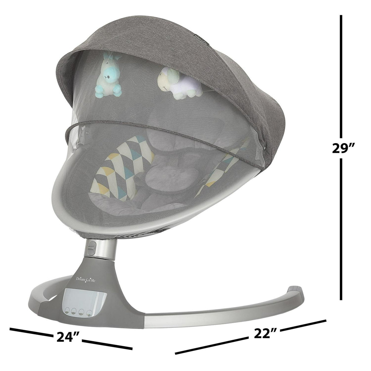 2026 NewDream On Me Zazu Baby Swing. Baby Swing for Infant. 5 - Swinging Speed. Two Attached Toys. Bluetooth Enabled and Remote Control. Grey and Blue
