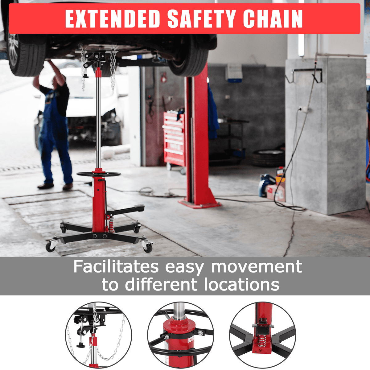 1100 lb Hydraulic Transmission Jack with 360° Wheels, Telescoping Lift 34"-68" for Garage, Heavy-Duty Transmission Stand