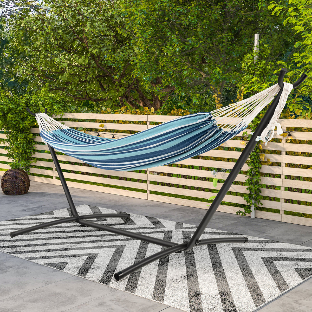 Gymax Portable Indoor Outdoor 2-Person Double Hammock Set w/ Stand and Carrying Cases