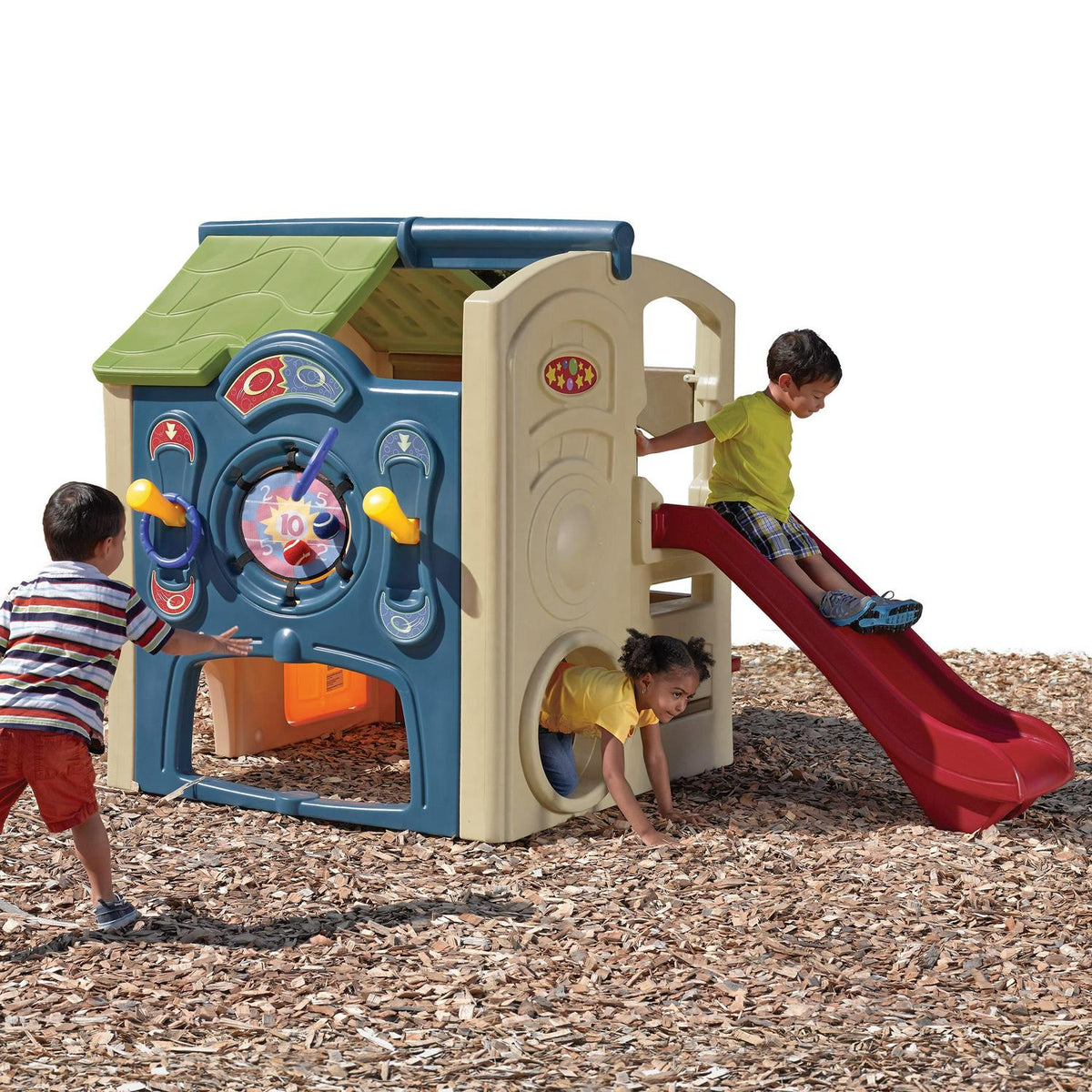 2026 NewStep2 Neighborhood Fun Center Brown Playhouse with Slide Plastic Kids Outdoor Toys