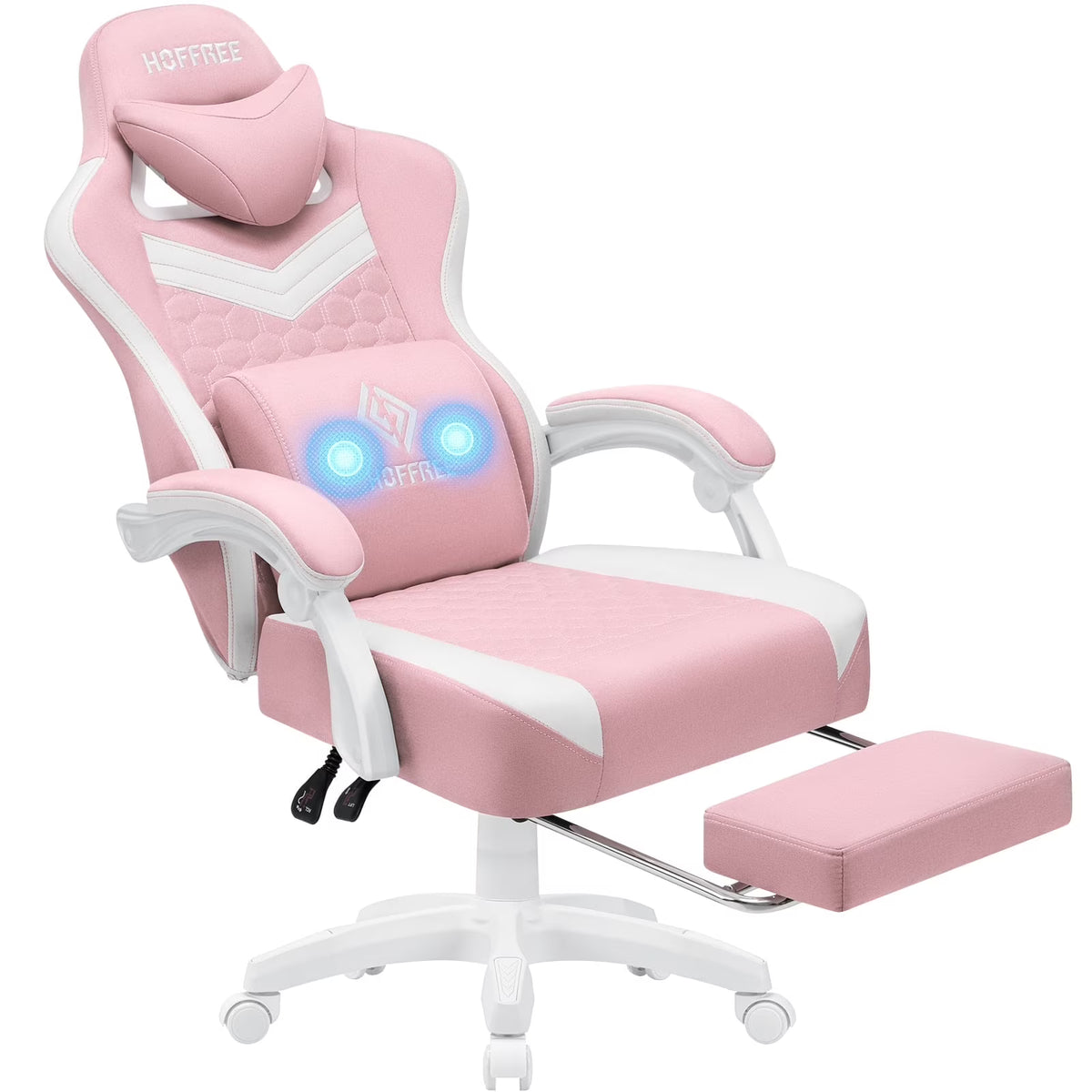 2026 NewHoffree Gaming Chair with Massage Fabric Office Chair with footrest for Adults, Ergonomic Gamer Chair with Headrest and Lumbar Support for Office Gaming, 440 LBS