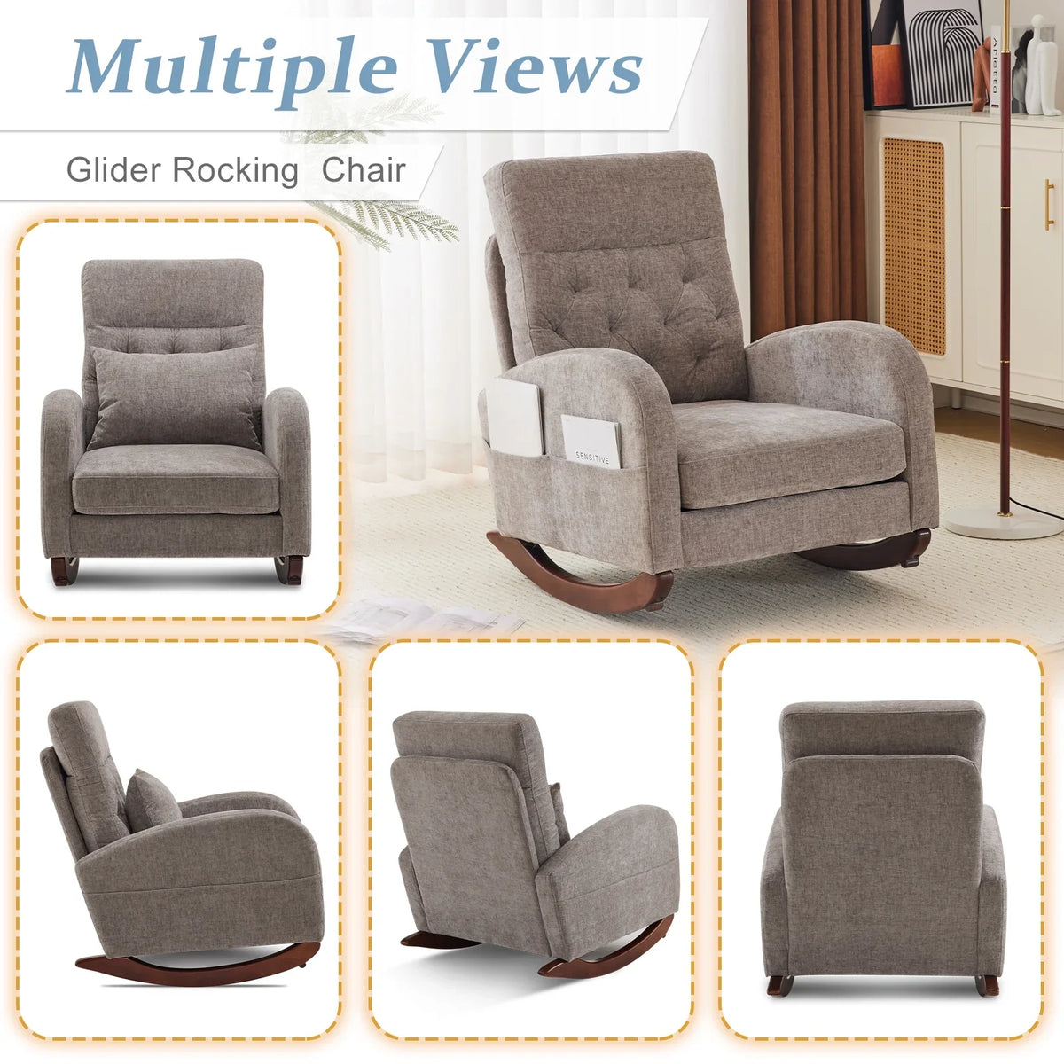 2026 NewKtaxon Rocking Accent Chair Glider Reading Chair Comfy Teddy Velvet Upholstered Single Sofa Rocker for Living Room, Nursery, Bedroom Beige