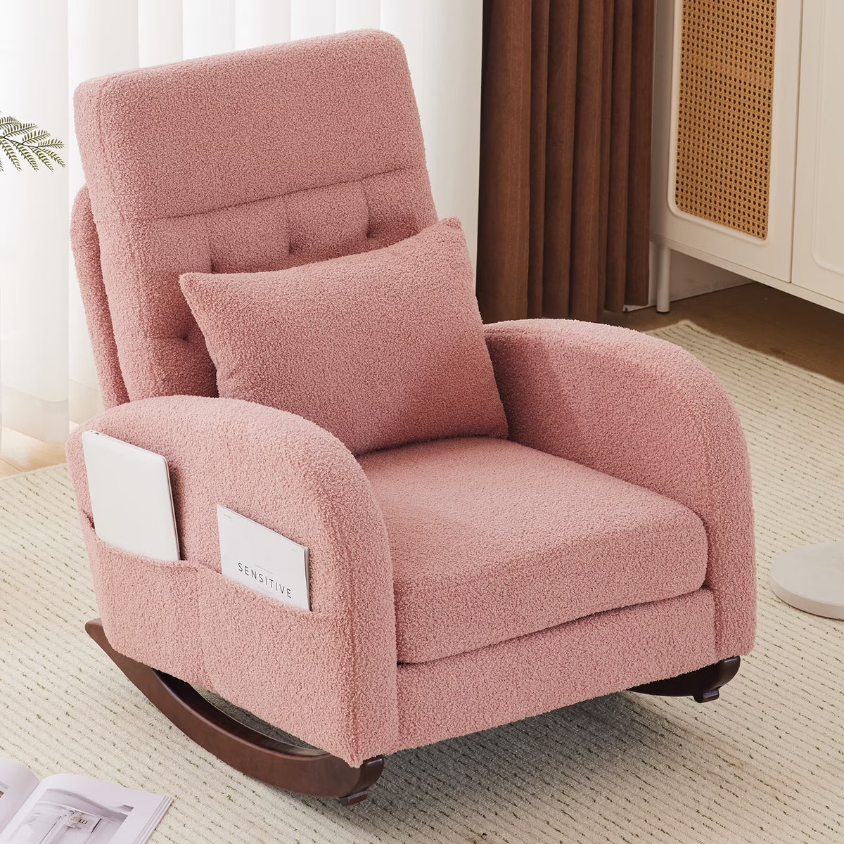 2026 NewKtaxon Rocking Accent Chair Glider Reading Chair Comfy Teddy Velvet Upholstered Single Sofa Rocker for Living Room, Nursery, Bedroom Beige