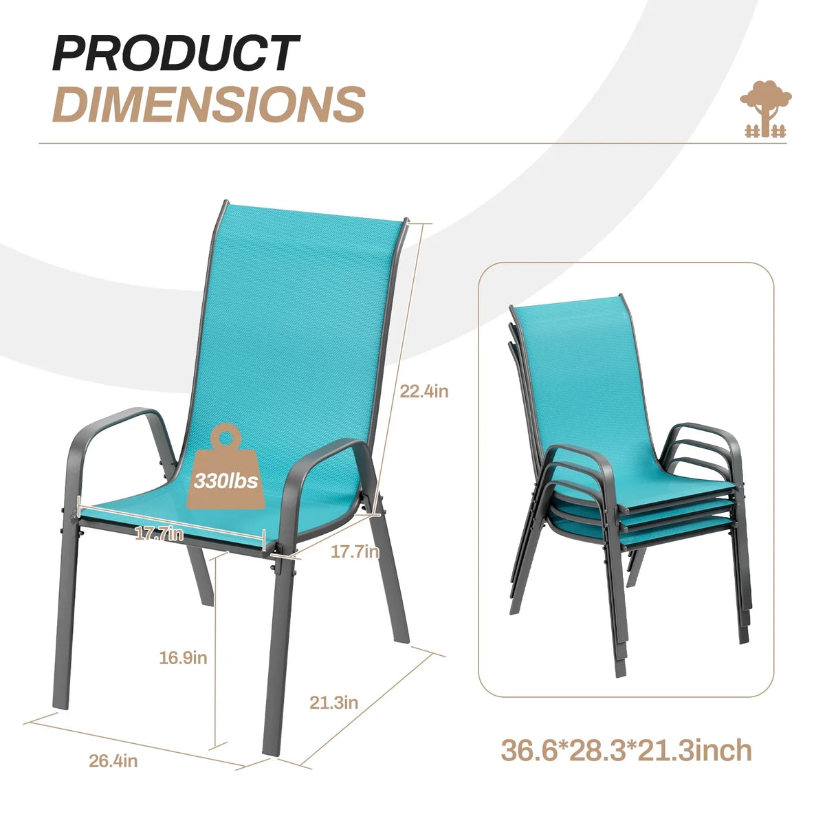 2026 NewPirecart Set of 4 Patio Dining Chairs, Textilene Outdoor Stacking Chairs for Poolside, Backyard, Garden