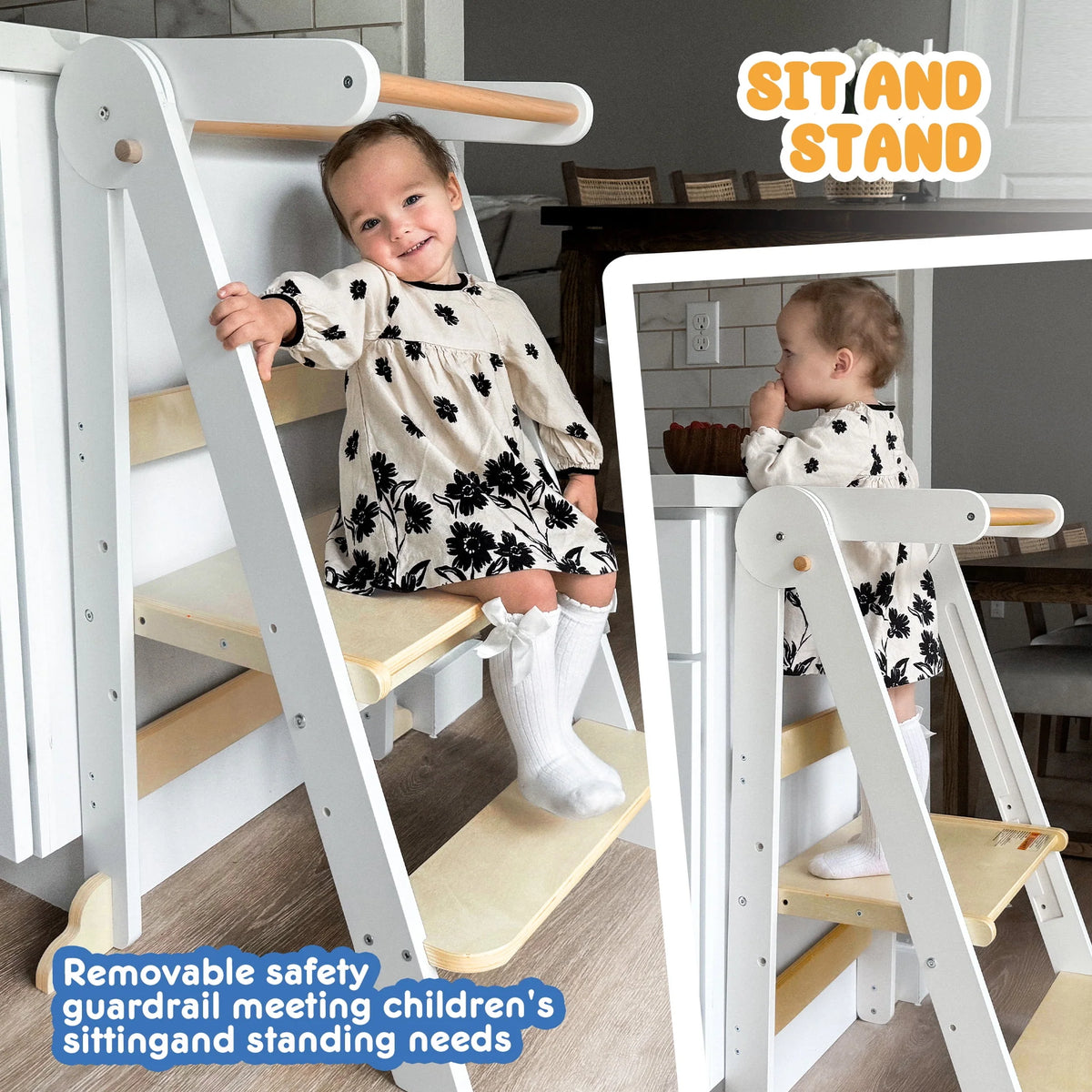 2026 NewHARPPA Foldable Toddler Kitchen Tower, Standing Tower for Kids Age 1.5-6 Years, White