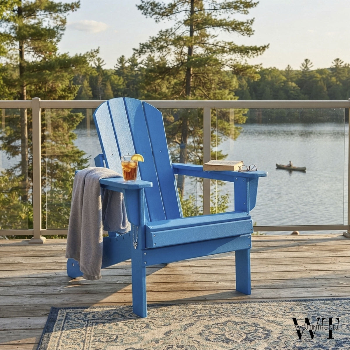 WestinTrends Malibu Classic Outdoor Patio HDPE Folding Poly Adirondack Chair, Pacific Blue