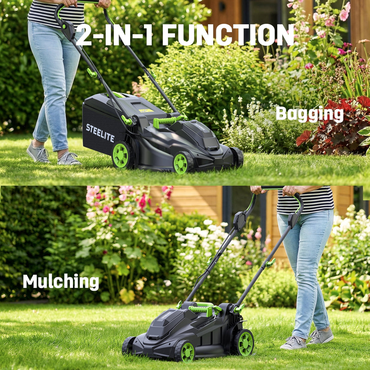 Steelite 17-Inch Cordless Lawn Mower, 2x21V Electric Lawn Mowers with Brushless Motor for Garden,2*4.0Ah Battery & Charger Included