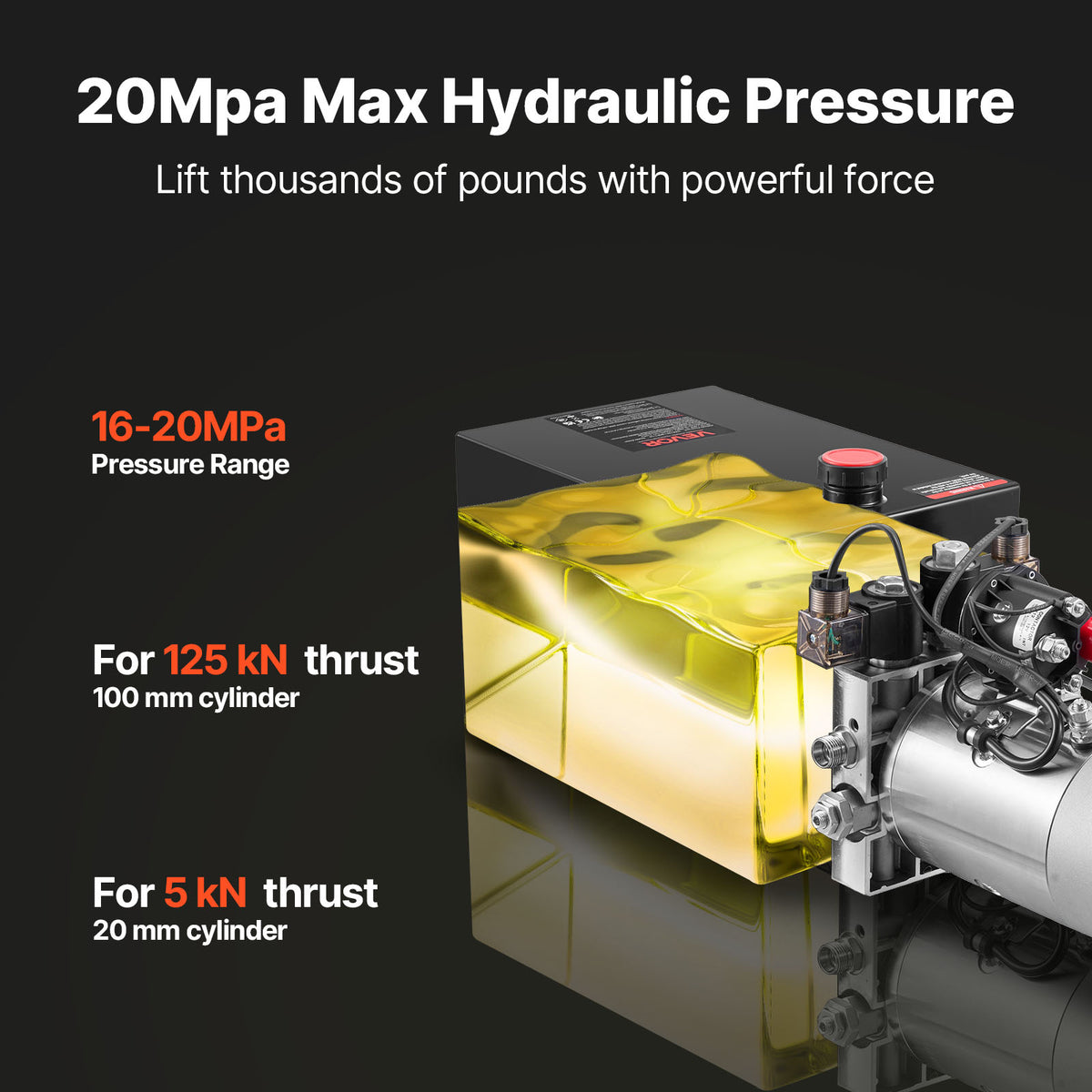 VEVOR 12 Quart Hydraulic Power Unit, Double Acting Dump Trailer Pump, 3200 PSI Max Relief Pressure & 0.91 GPM Flow Rate, DC 12V Hydraulic Pump with Metal Reservoir for Dump Trailer Car Lifting