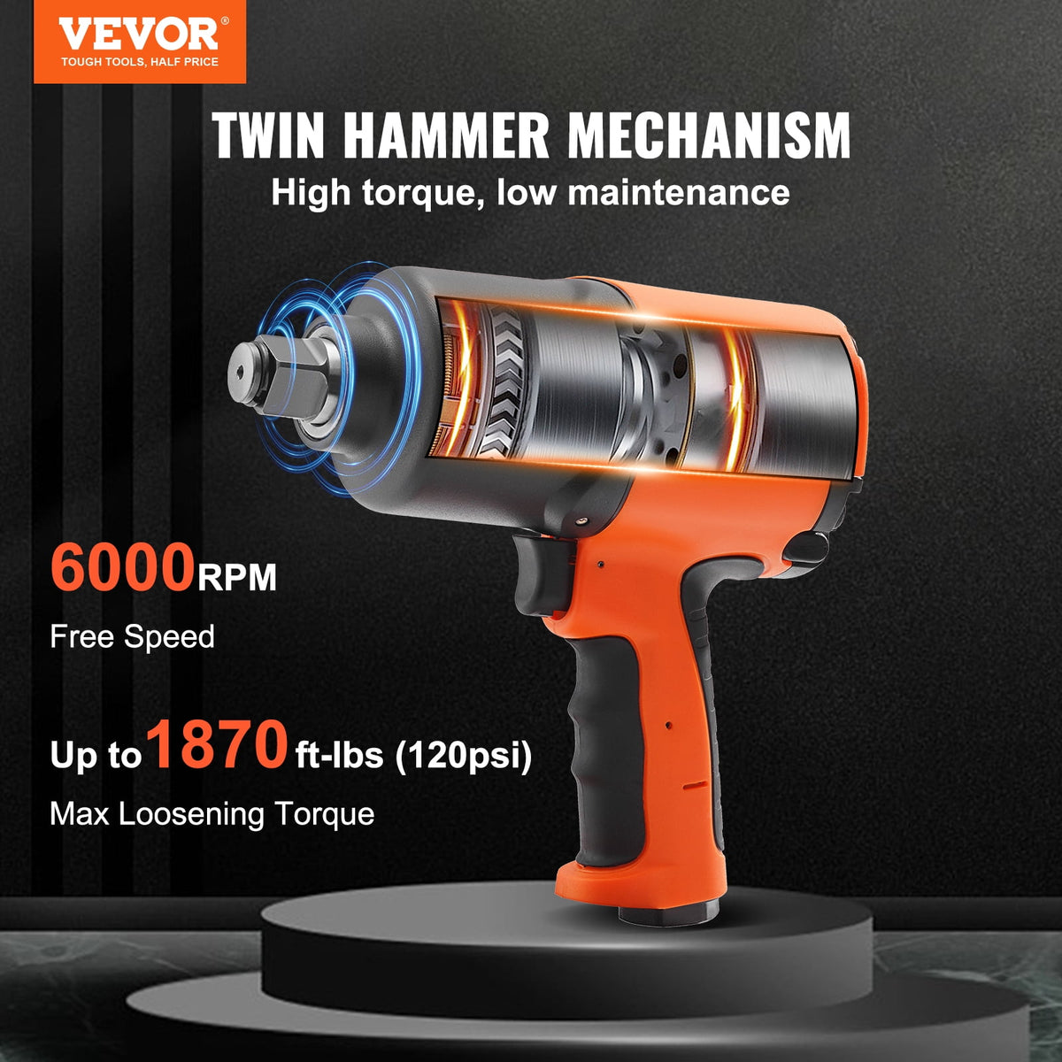 VEVOR Air Impact Wrench, 3/4-Inch Drive Air Impact Gun, Up to 1870ft-lbs Nut-busting Torque, Composite Pneumatic Impact Wrench for Auto Repairs