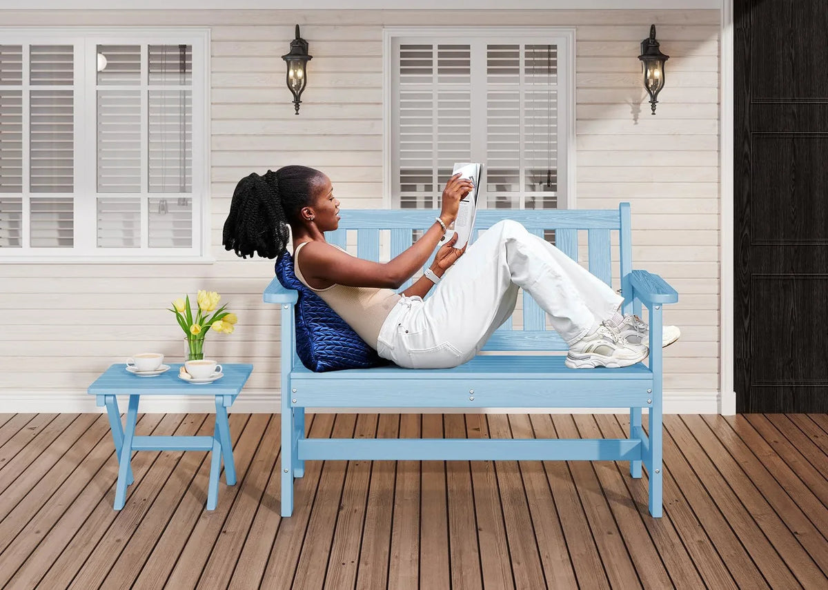 2026 NewSERWALL Outdoor Bench for 2-Person, Weather-Resistant HDPE with Aluminum Reinforcement, Supports 660 lbs, Comfortable Seating for Patio, Garden, and Porch, Black