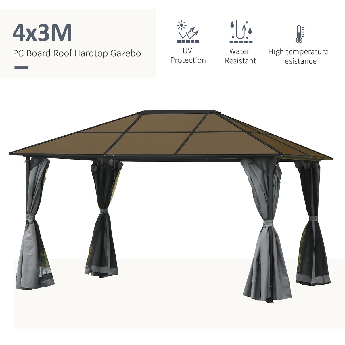 Outsunny 10' x 13' Patio Gazebo Party Tent Marquee Outdoor Shelter, Grey