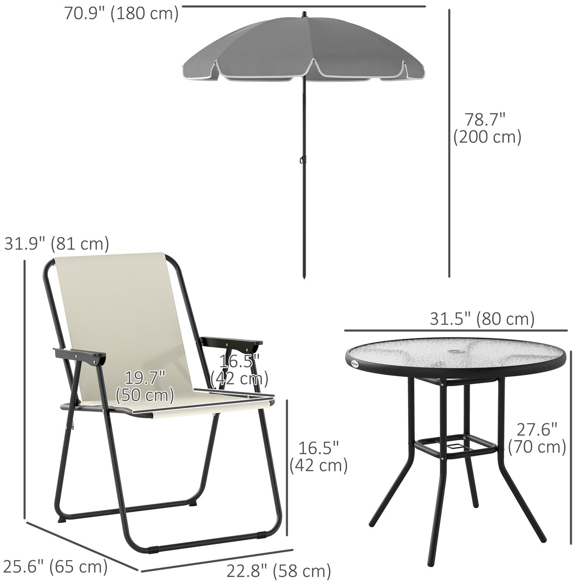 Outsunny Patio Dining Set with Umbrella, Folding Outdoor Patio Set, Cream