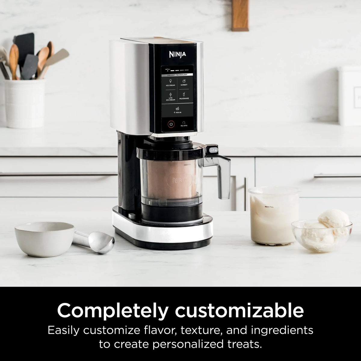 2026 NewNinja CREAMi Ice Cream Maker, for Gelato, Mix-ins, Milkshakes, Sorbet, Smoothie Bowls & More, 5 One-Touch Programs, with (2) 16 oz Pint Containers & Lids, Perfect for Kids, White, NC300WH