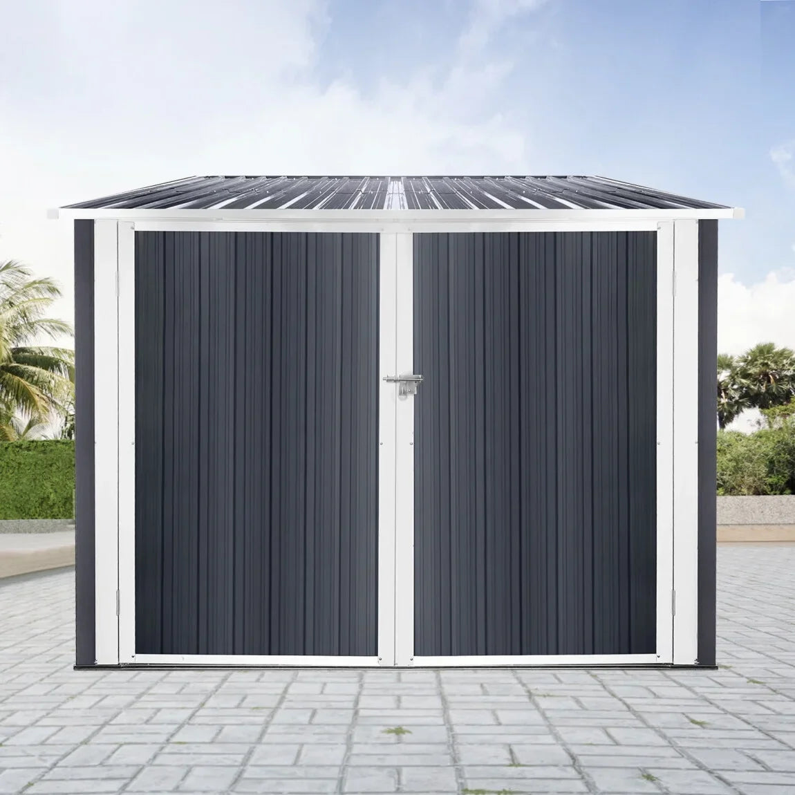 2026 New6.3' x 6.1' Outdoor Storage Shed Clearance, Metal Outdoor Storage Cabinet with Double Lockable Doors, Waterproof Tool Shed, Stores 4 Bikes, Backyard Shed for Garden, Patio, Lawn