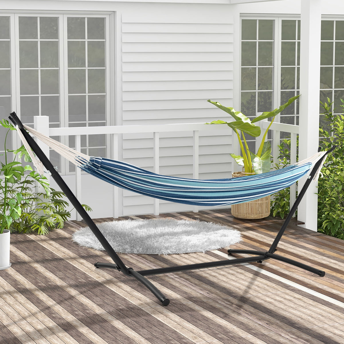 Gymax Portable Indoor Outdoor 2-Person Double Hammock Set w/ Stand and Carrying Cases