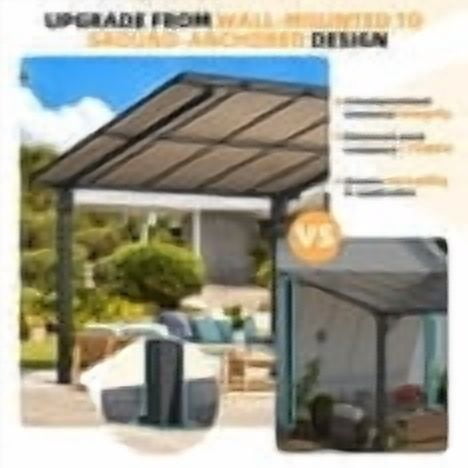 AECOJOY 14'x10' Gazebo, Outdoor Wall Mounted Hardtop Gazebo & Pergola with Aluminum Frame for Patio, Porch and Backyard in Black
