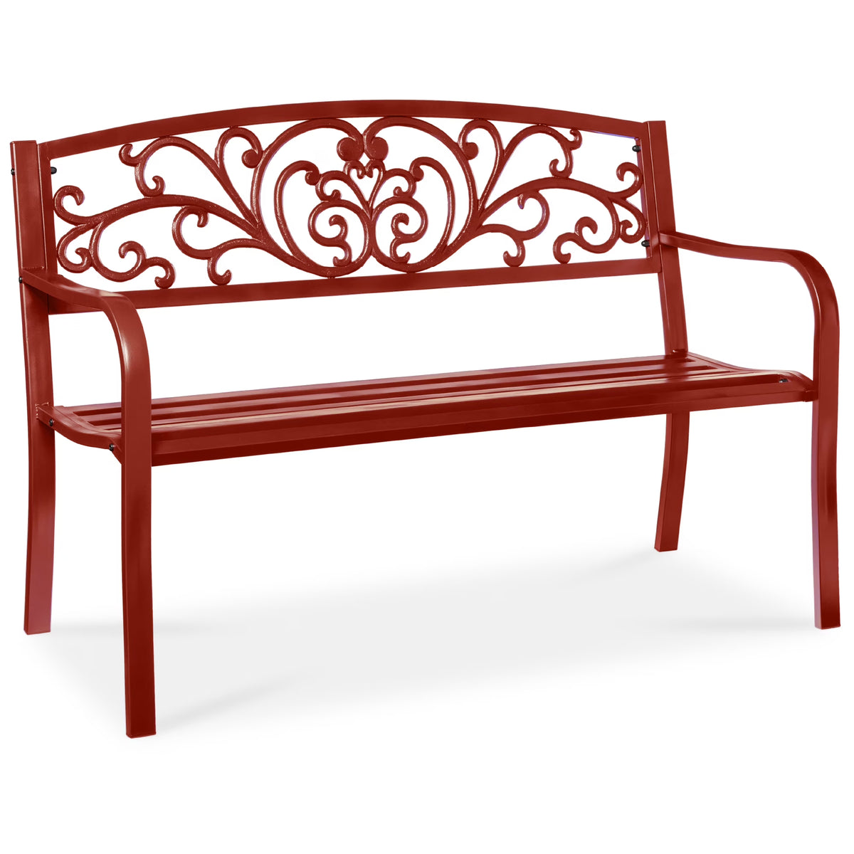 2026 NewBest Choice Products Outdoor Steel Bench Garden Patio Porch Furniture w/ Floral Design Backrest - Black