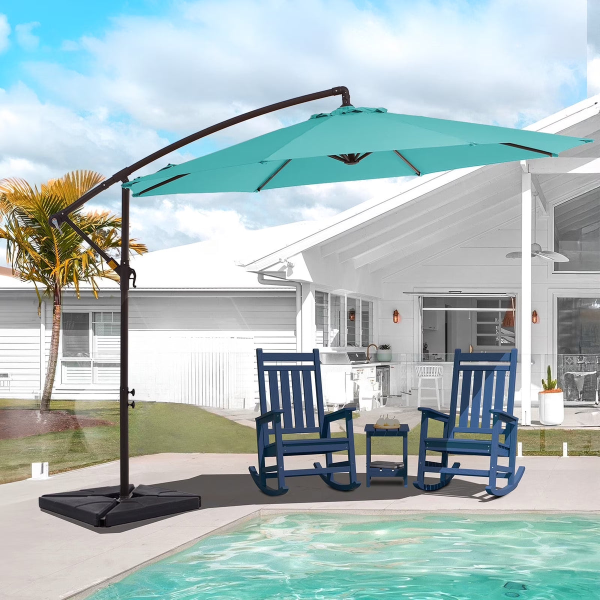 2026 NewJUSTLET 10ft Heavy Duty Patio Hanging Offset Cantilever Patio Umbrella W/ 4-Piece Base Included Included, Beige