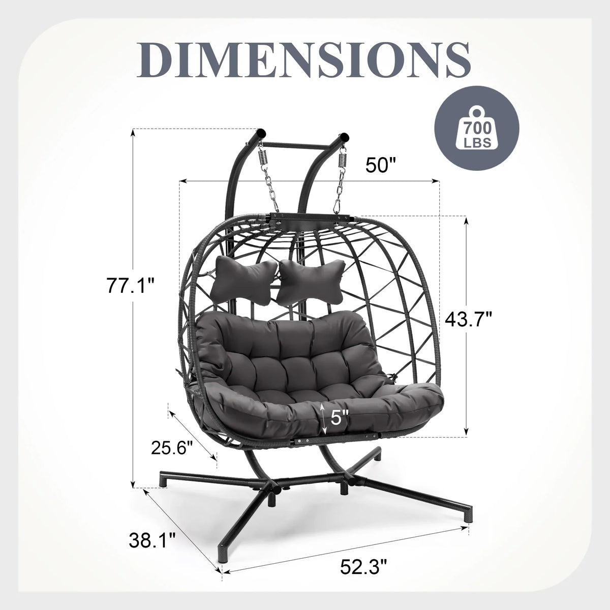 2026 NewRADIATA Double Wicker Egg Swing Chair with Stand, 2-Person Hanging Egg Chair for Indoor/Outdoor, 700lbs Capacity, Thick Cushions & Headrest,Sturdy Metal Frame"Dark Gray