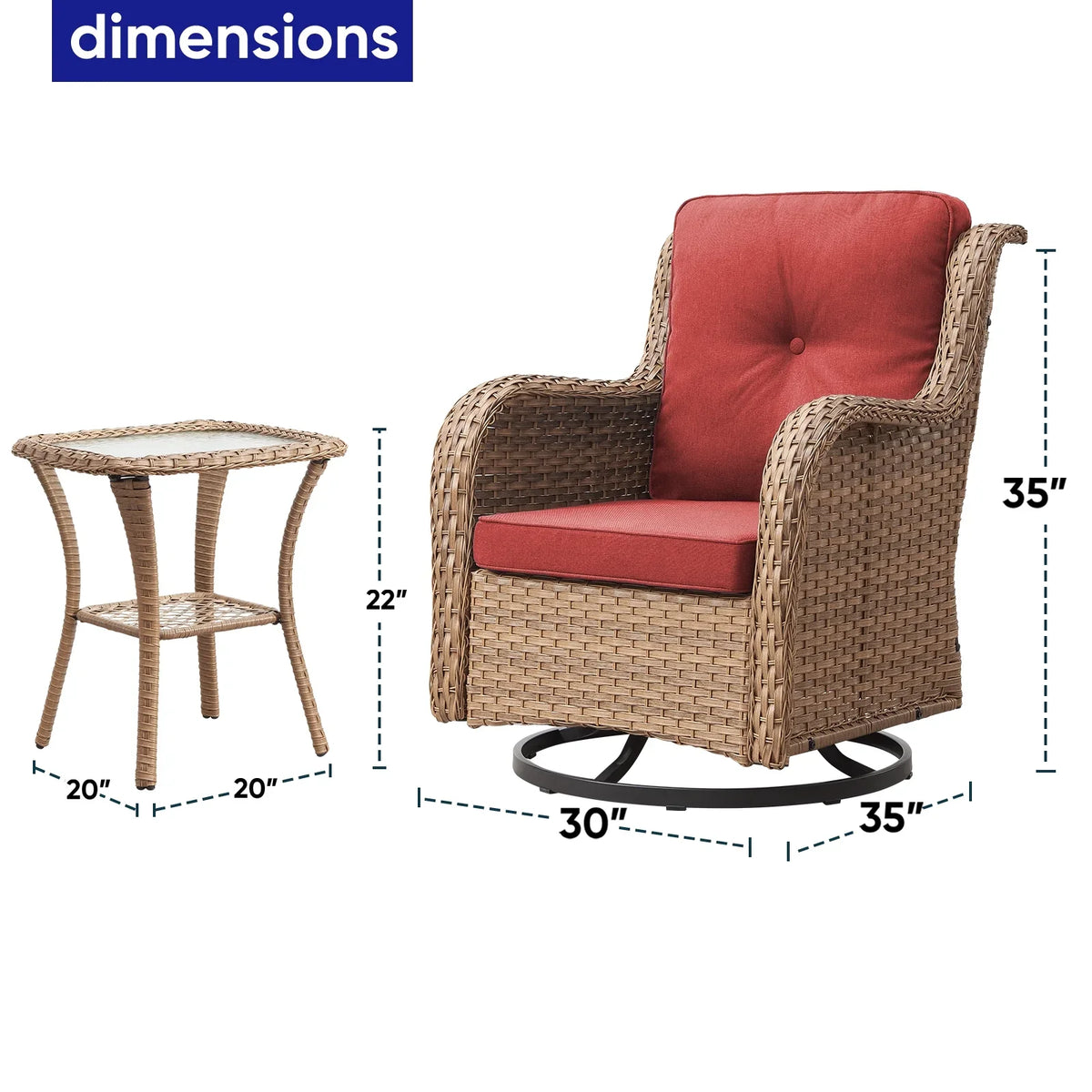 2026 NewPOCASSY 3 Piece Patio Set Outdoor Wicker Glider Rocking and Swivel Chairs with Cushions