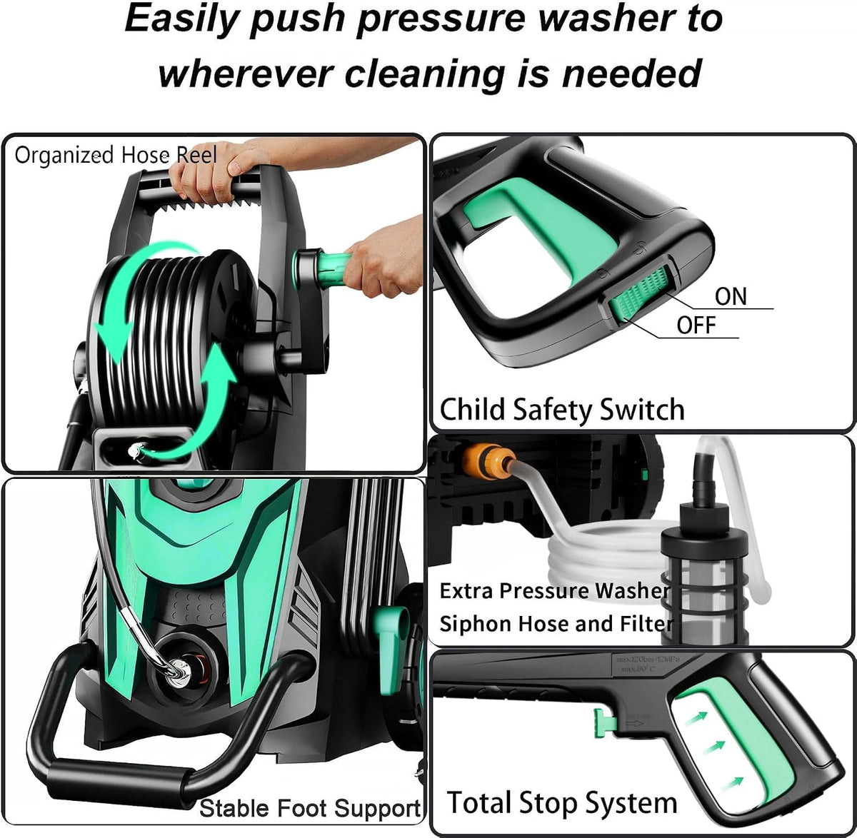 FOTING 4500Max at 3.2 GPM 14 Amps Corded Electric Pressure Washers with GFCI Protection, Quick Connect Tips,Blue