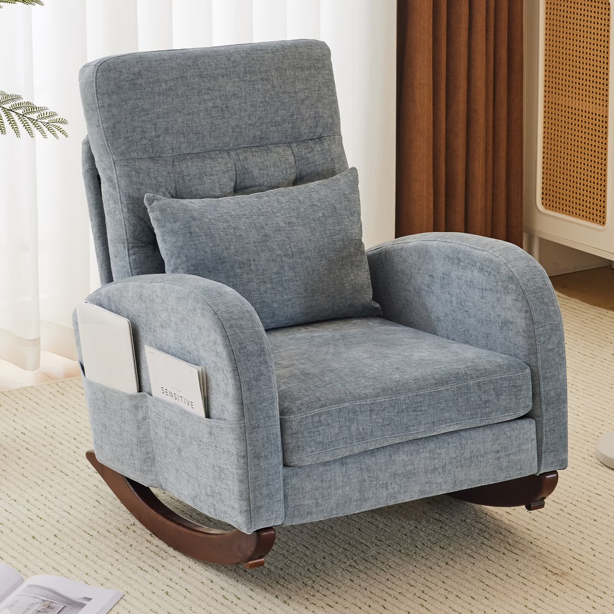 2026 NewKtaxon Rocking Accent Chair Glider Reading Chair Comfy Teddy Velvet Upholstered Single Sofa Rocker for Living Room, Nursery, Bedroom Beige
